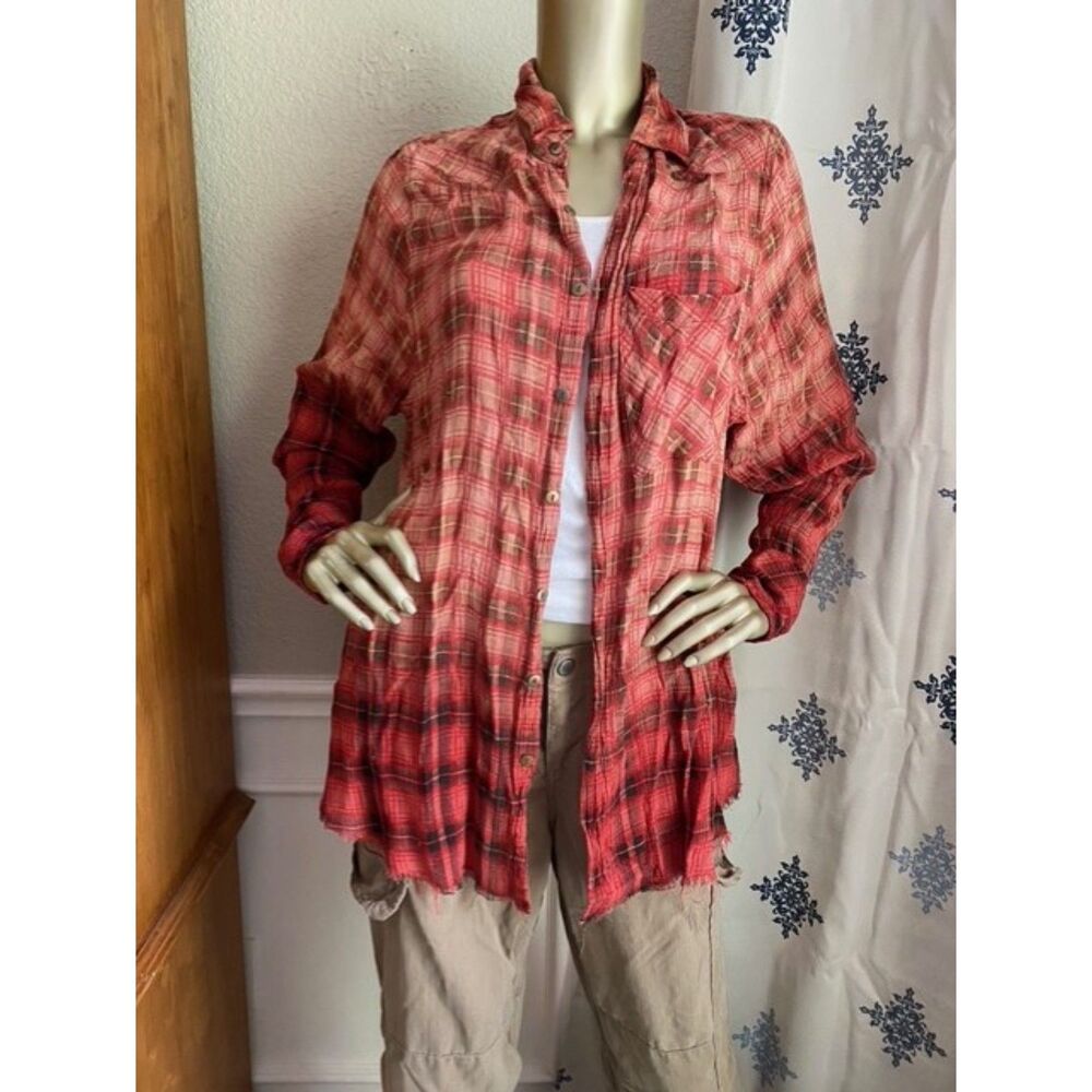 EUC Free People One Lightweight Dip Dyed Plaid Shirt S